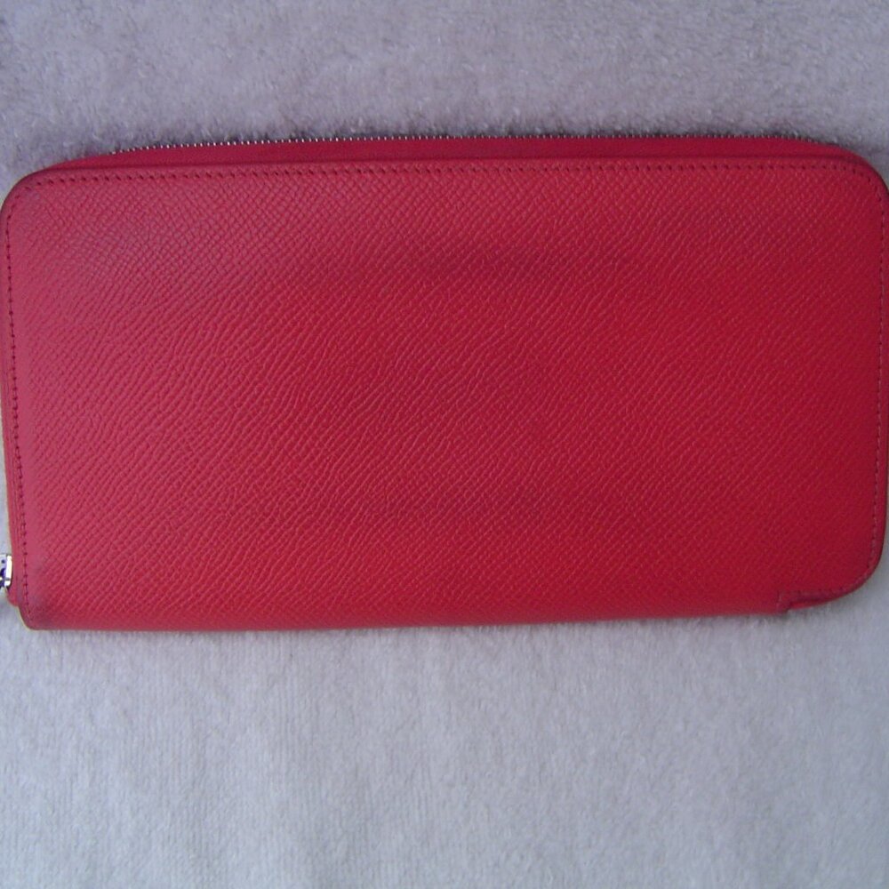 AUTHENTIC HERMES CORAL LEATHER ACCORDION WALLET W/INSIDE SILK GUC